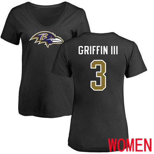 Baltimore Ravens Black Women Robert Griffin III Name and Number Logo NFL Football #3 T Shirt->nfl t-shirts->Sports Accessory
